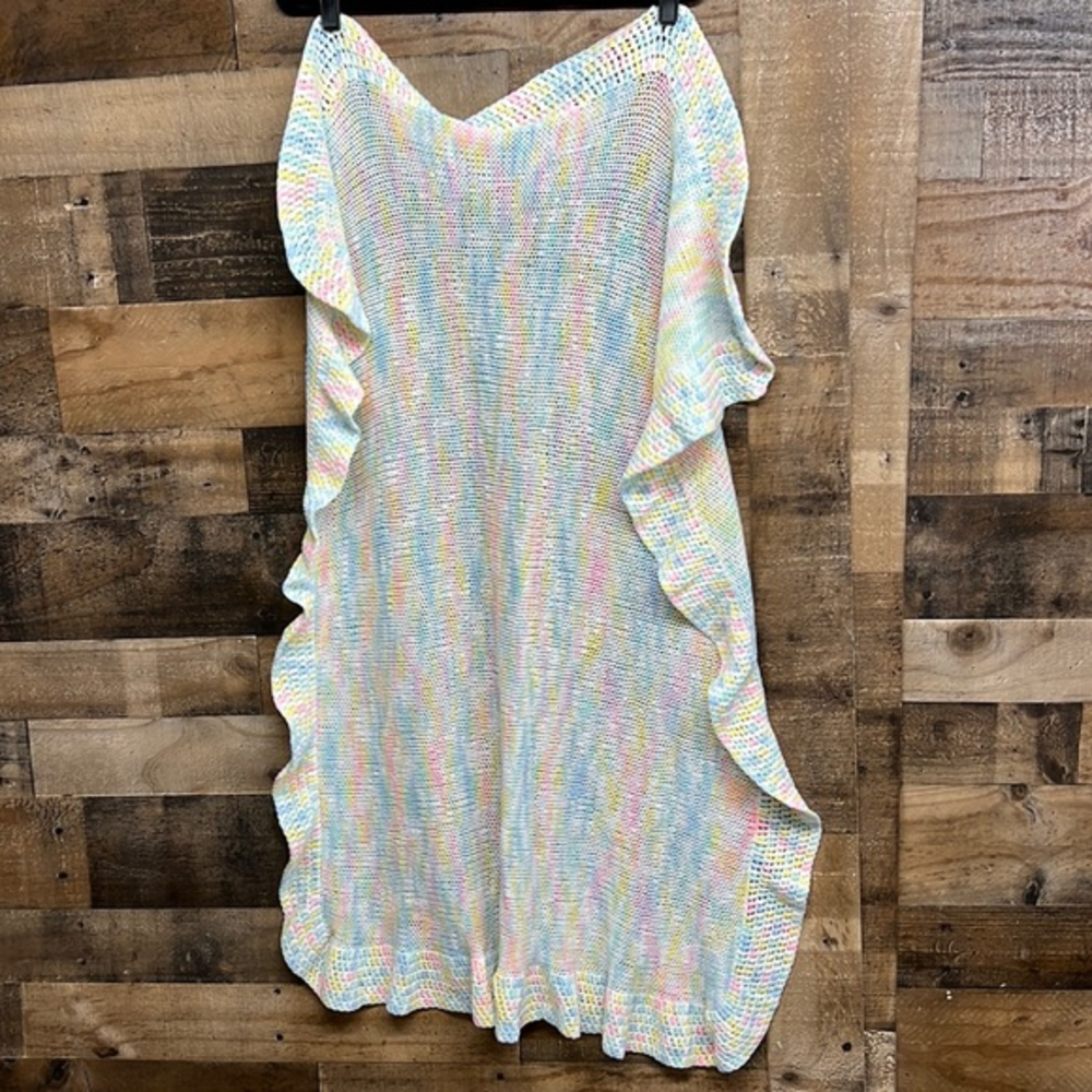 Handmade Crocheted Scalloped Ruffle Edge Baby‎ Blanket Pastel Colors
